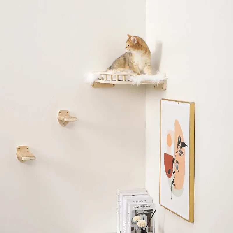 Wall Cat Shelves with Hammock, Steps & Scratch Post