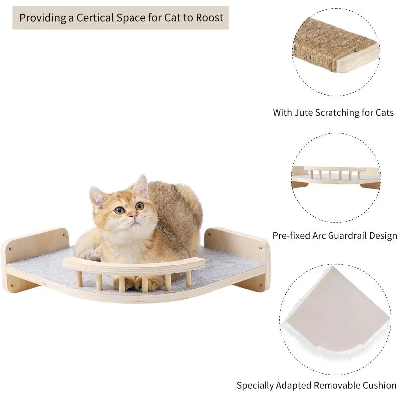 Wall Cat Shelves with Hammock, Steps & Scratch Post