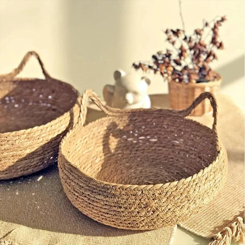 Hand-Woven Rattan Cat Bed with Removable Cushion