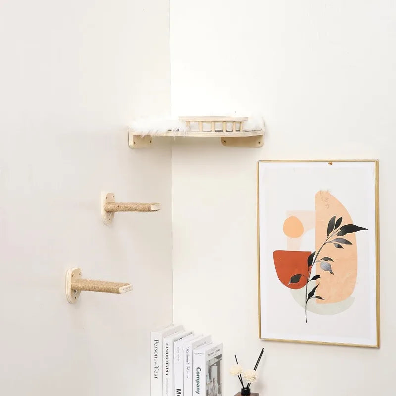 Wall Cat Shelves with Hammock, Steps & Scratch Post