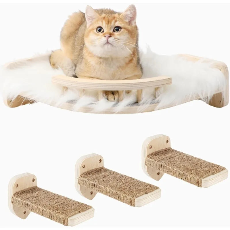 Wall Cat Shelves with Hammock, Steps & Scratch Post
