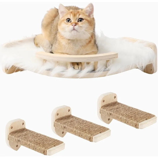 Wall Cat Shelves with Hammock, Steps & Scratch Post