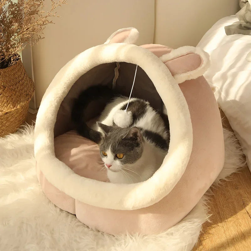 Cozy Washable Pet Bed – Soft Cat Tent & Cushion for Small Dogs