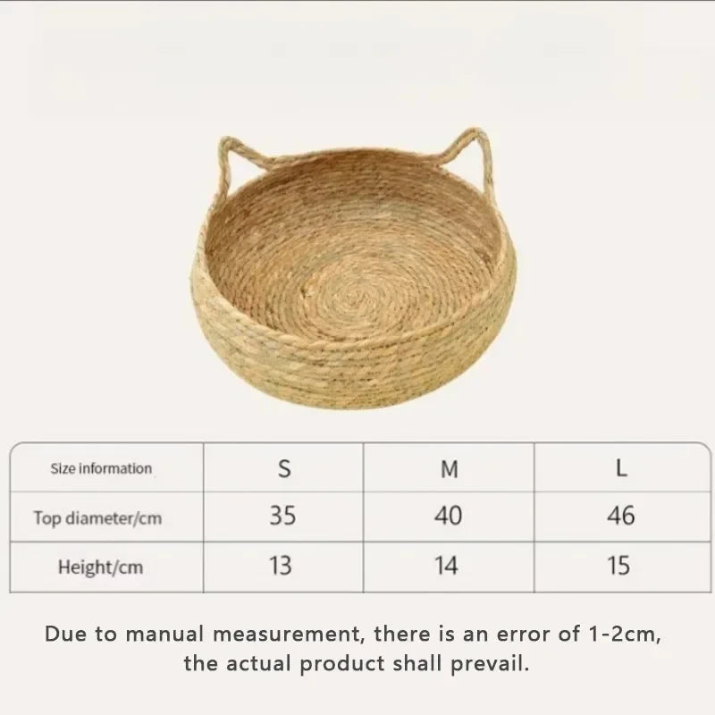 Hand-Woven Rattan Cat Bed with Removable Cushion