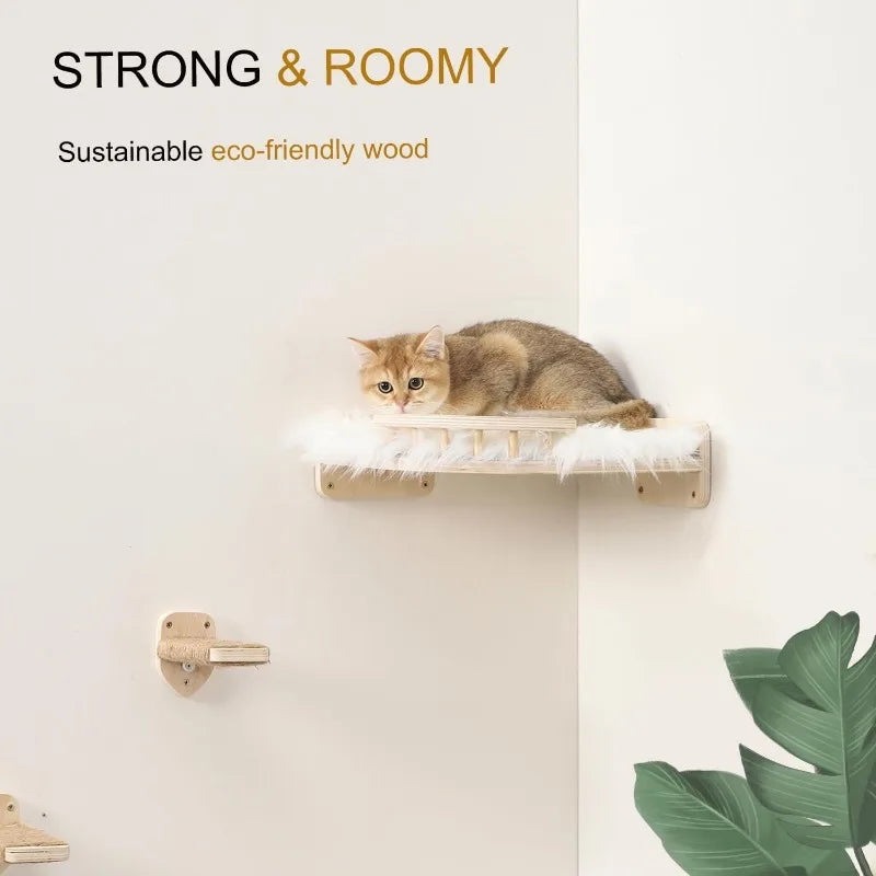 Wall Cat Shelves with Hammock, Steps & Scratch Post