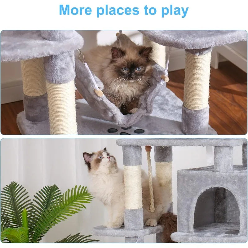 Multi-Level Cat Tree with Scratching Posts, Condos & Hammock