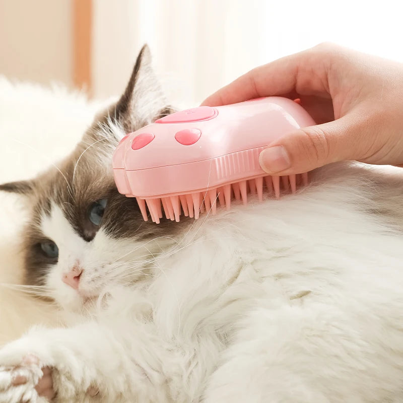 3-in-1 Rotating Cat Grooming Brush with Steam & Self-Cleaning